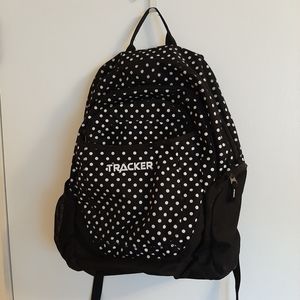 Tracker backpack, black with white polka dots